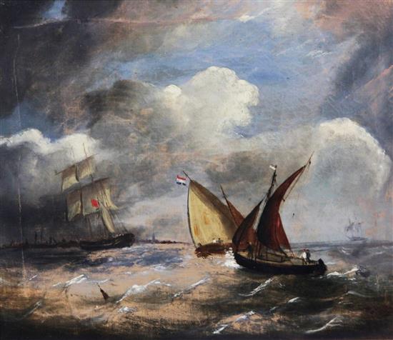 19th century English School Shipping off the coast 12 x 14in.